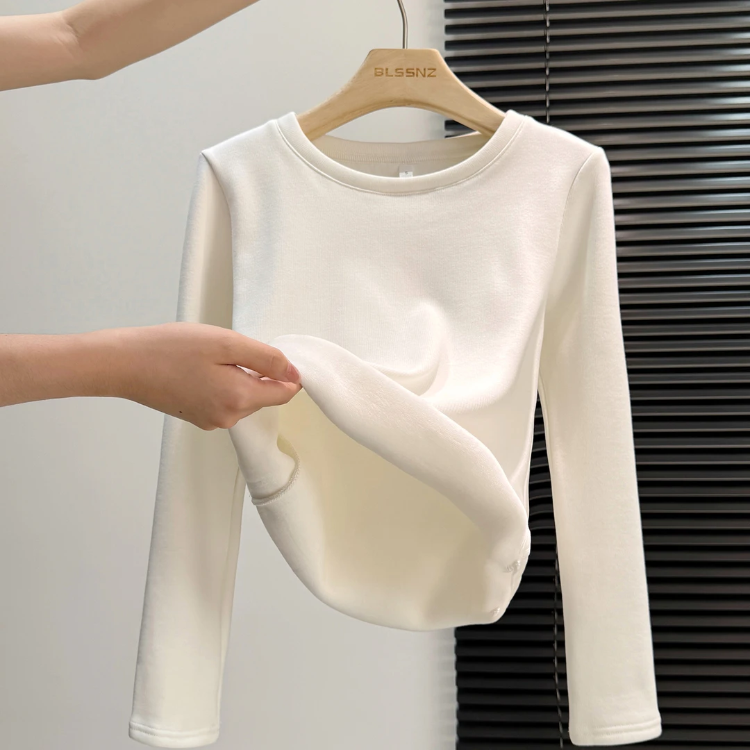 加绒加厚长袖T恤女秋冬保暖新款潮流打底衫