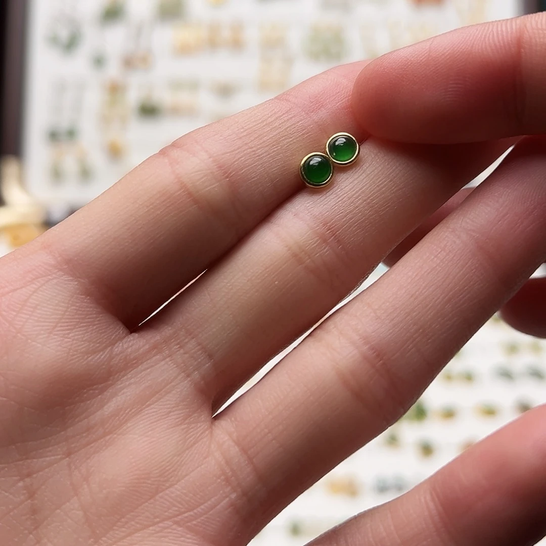 银S925镀金镶嵌和田玉耳钉