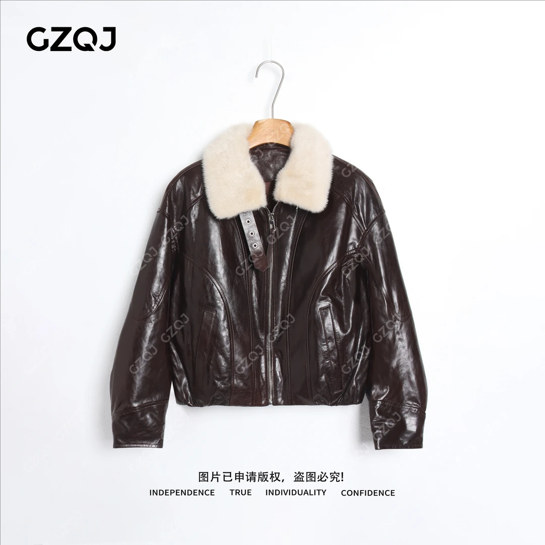 老琴私服【雪原骑士】90白鹅绒水貂毛领油蜡绵羊皮衣羽绒外套08181