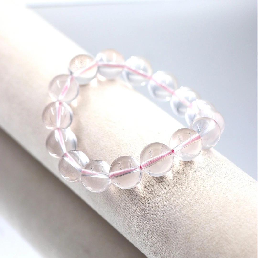 天然莫桑比克全净玻璃体粉水晶手串M7618-尺寸可选-多样性发一