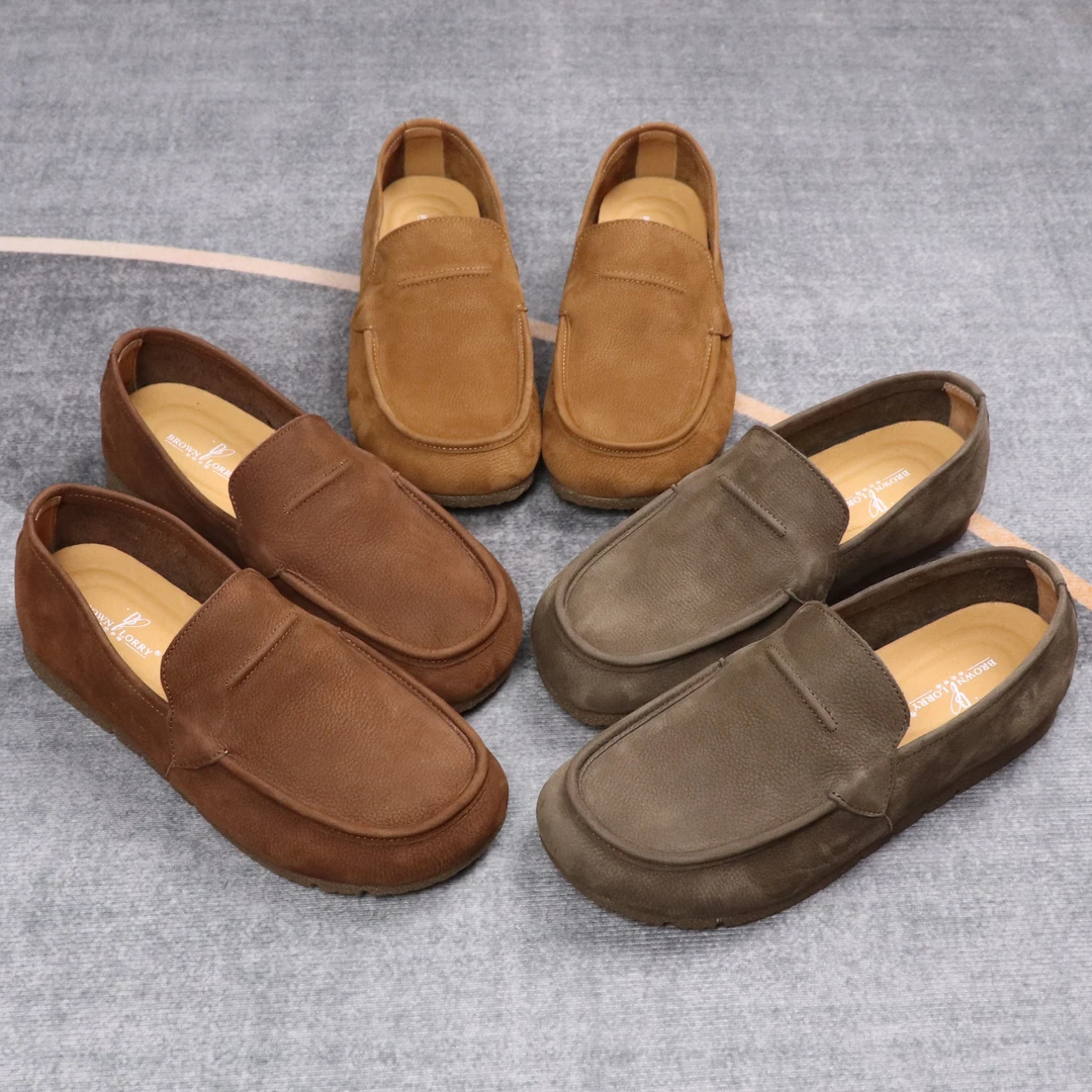 夏季新款懒人鞋一脚蹬休闲豆豆鞋真皮头层牛皮透气单鞋软皮软底鞋