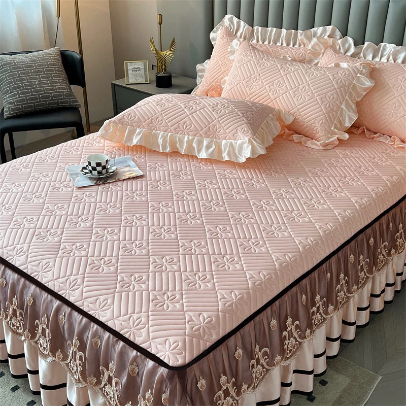 【专柜品质】夏季凉感乳胶凉席三件套花边床裙款可拆卸柔软舒适大气