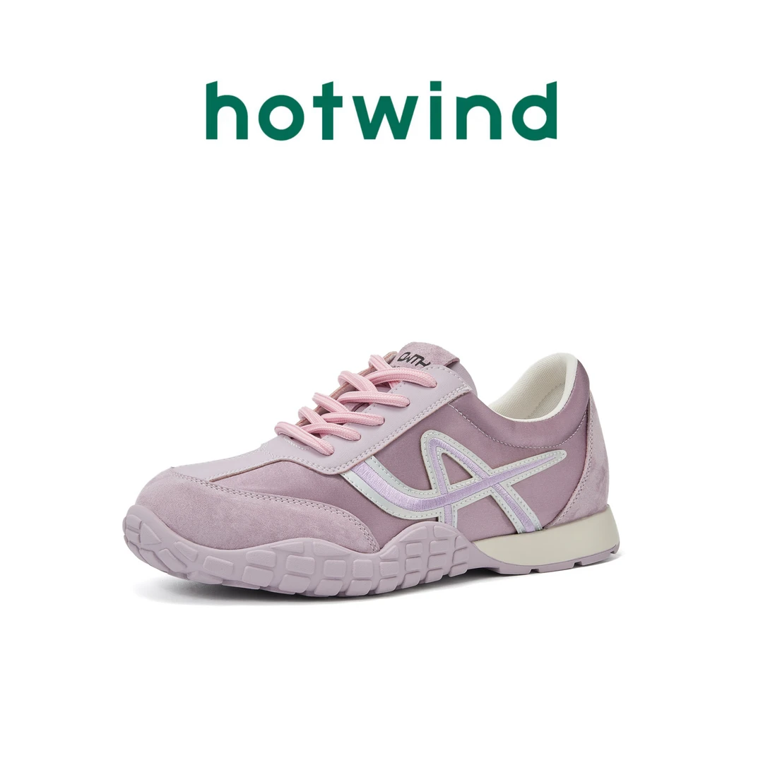 Hotwind/热风拼色百搭增高休闲鞋女2025新款优雅风时尚德训鞋