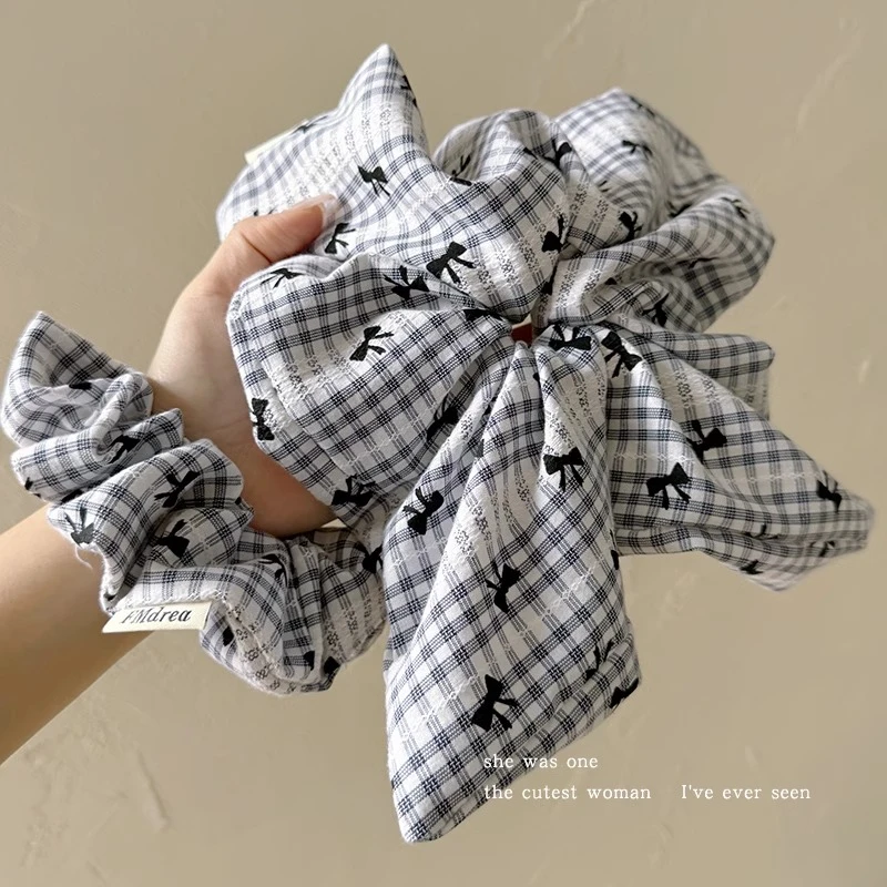韩系百搭格纹蝴蝶结方巾大肠发圈超大头花发绳女扎头发橡皮筋头绳