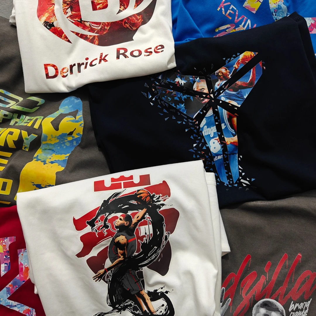 篮球短袖重磅260纯棉夏季宽松印花圆领男士情侣