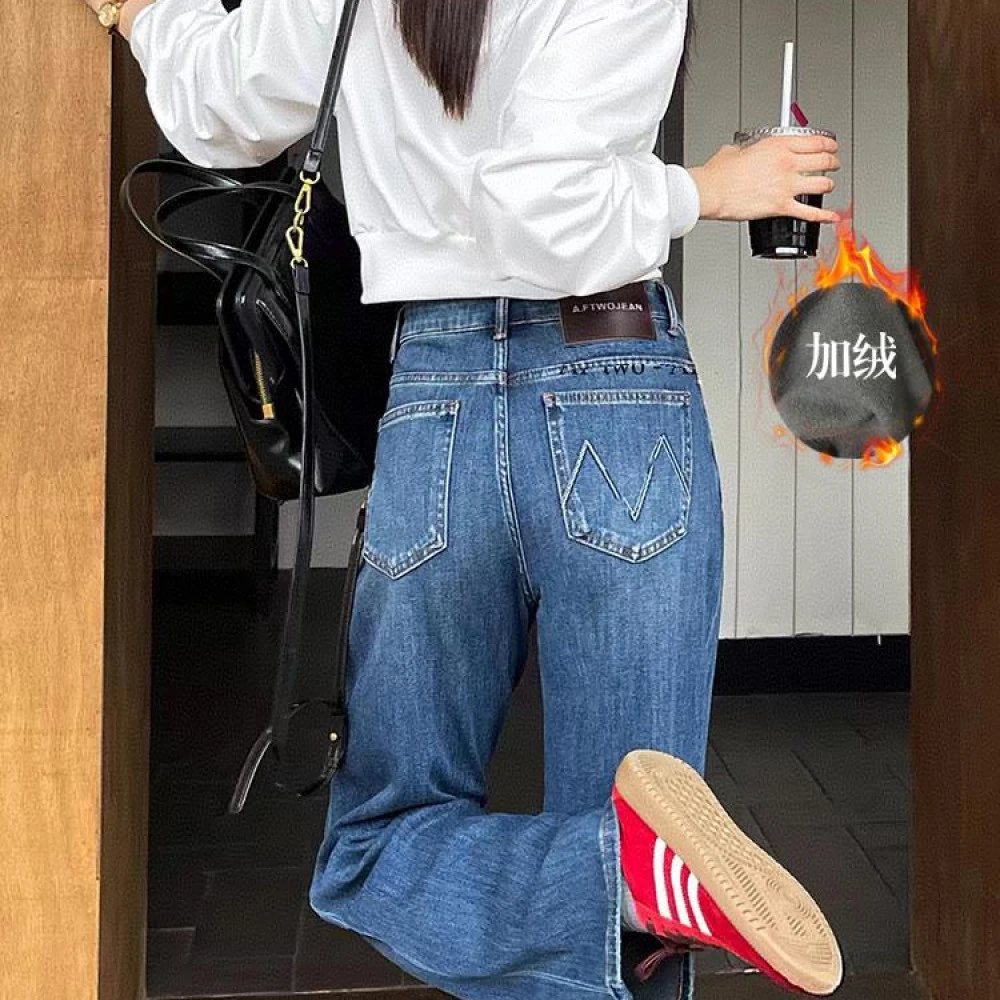 欧阳【150-1】代83 MWMA新冬款Q暖绒四面弹窄版阔腿牛仔裤~