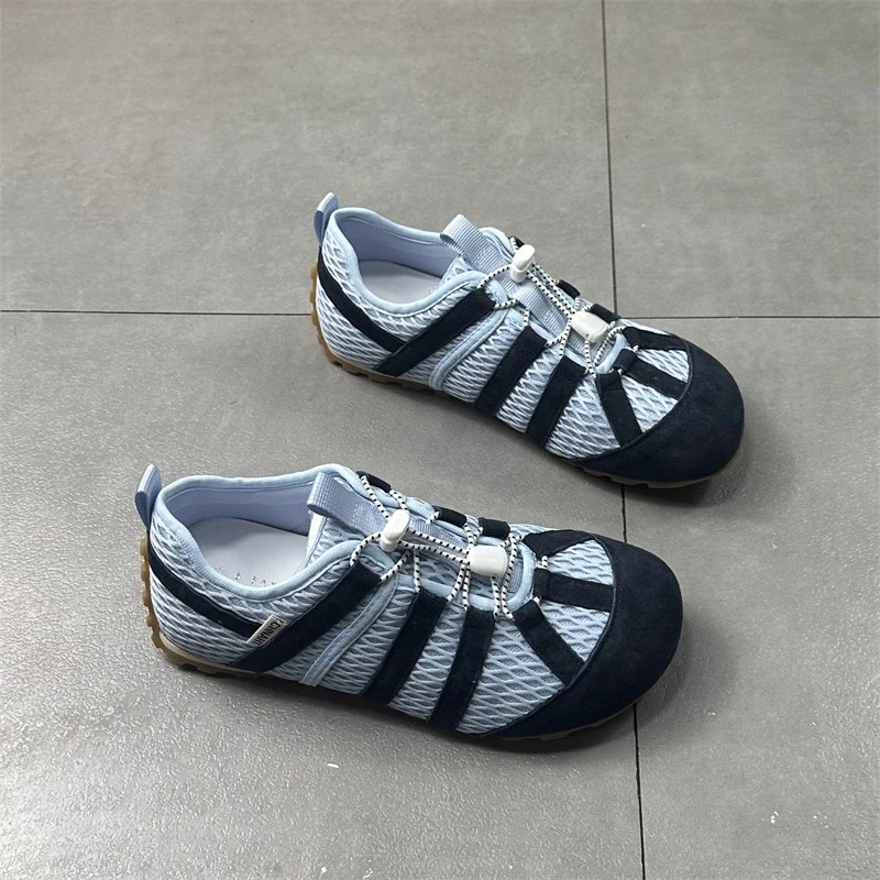 时尚德训鞋女夏2025新款网面透气抽绳百搭平跟软底休闲登山运动鞋