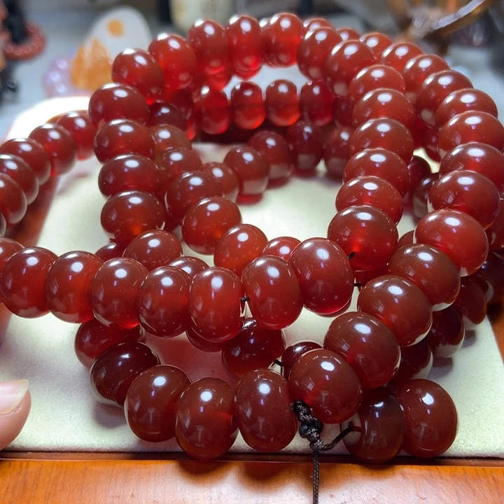 零****玛瑙/玉髓手串未镶嵌酒红算盘珠108粒