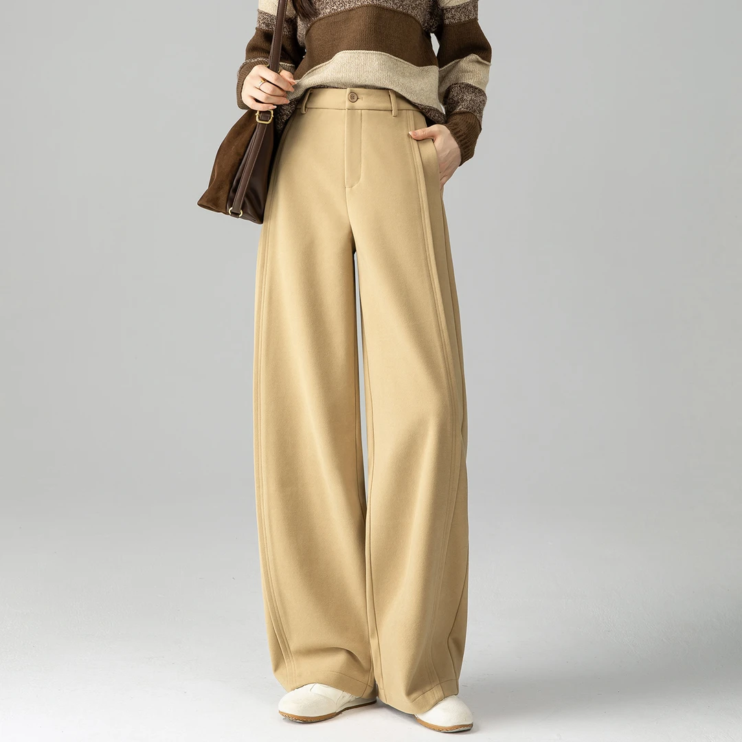 毛呢香蕉阔腿裤女冬加厚直筒弯刀裤子2025新款今年流行爆款梧桐裤