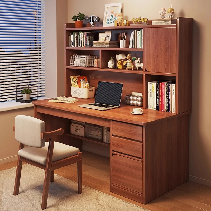 书桌书架一体桌小学初中生卧室家用学习写字桌靠墙书柜办公电脑桌