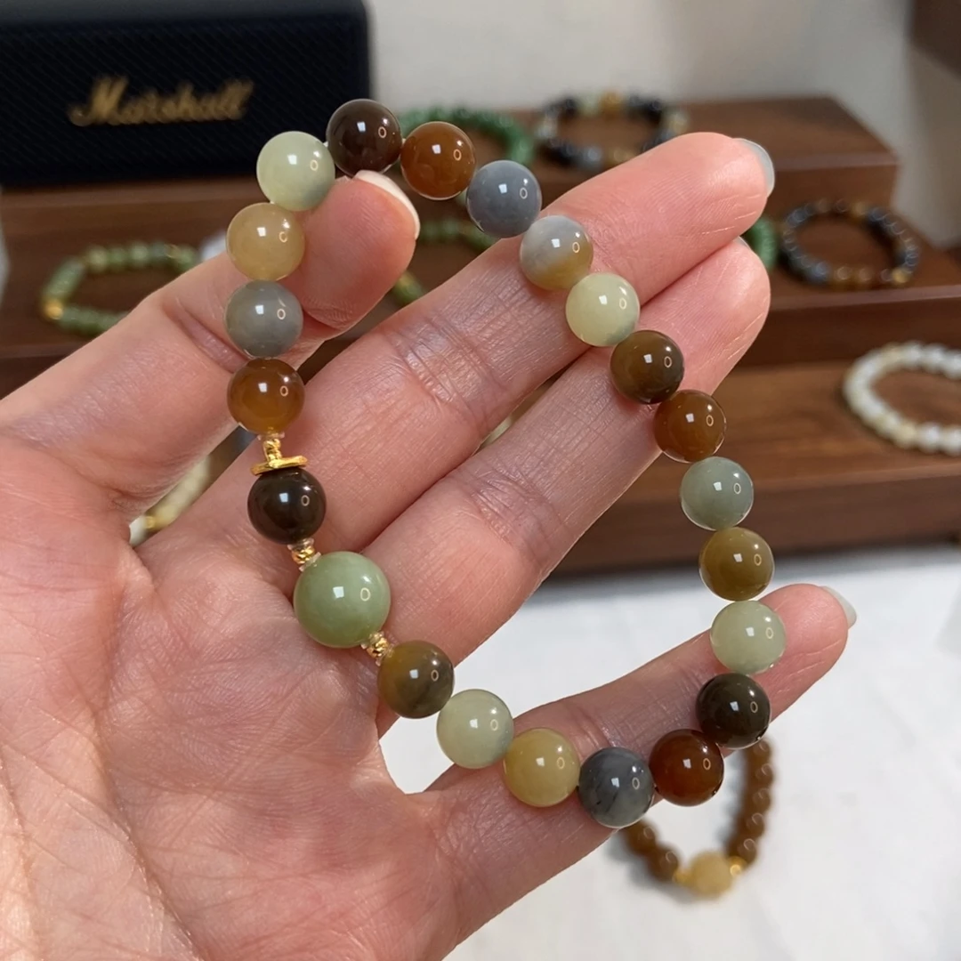 和田玉18K金镶嵌手链8mm楼兰多宝精品