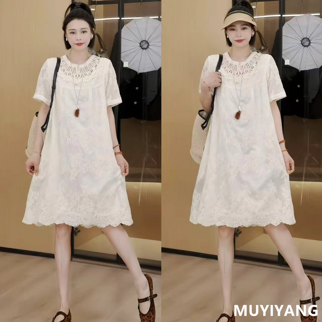 【零碎】独特超好看重工镂空刺绣花高定连衣裙 裙长93 25-301#