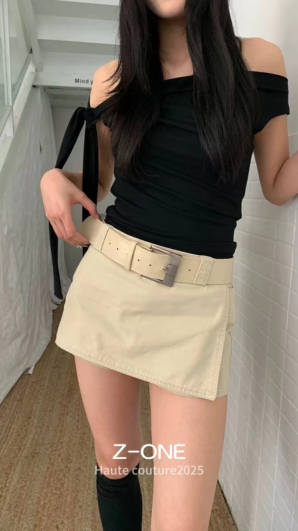 辣妹裙裤配腰带ins风