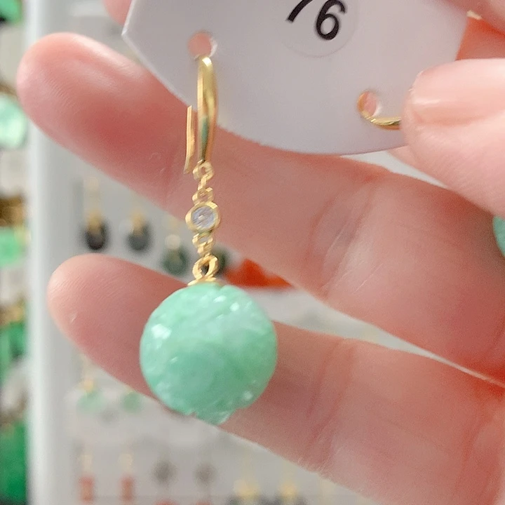 翡翠耳饰银S925镶嵌翡翠
