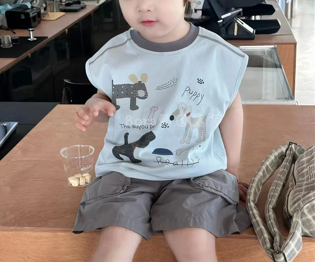 男童背心套装夏款2025新款男孩洋气无袖背心坎肩宝宝时尚童装男童
