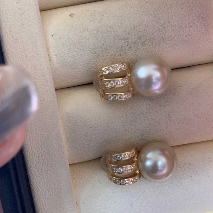 银S925镶嵌耳饰海水珍珠