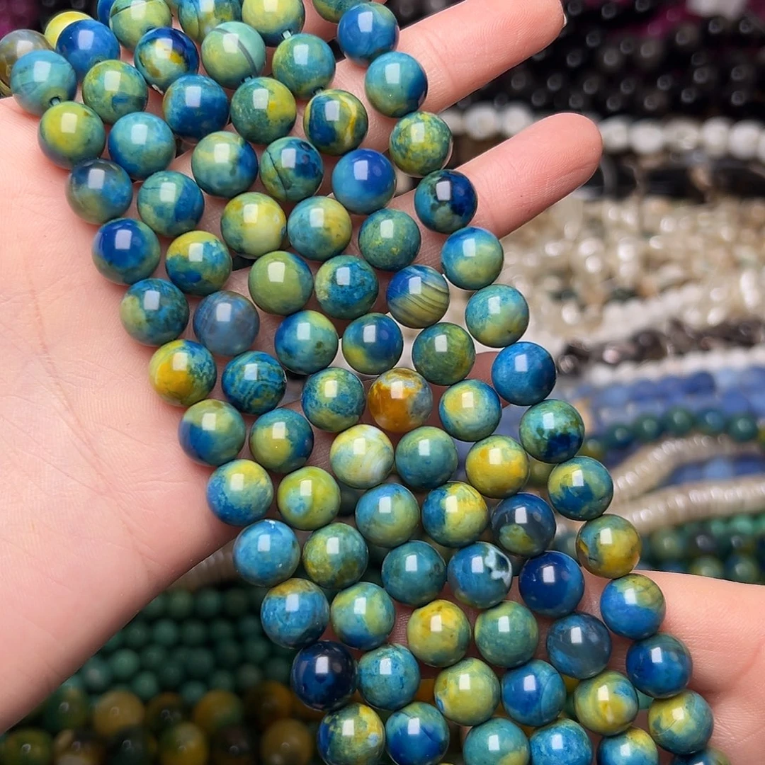 玛瑙/玉髓合金珠宝半成品V442。10mm地球玛瑙圆珠一条