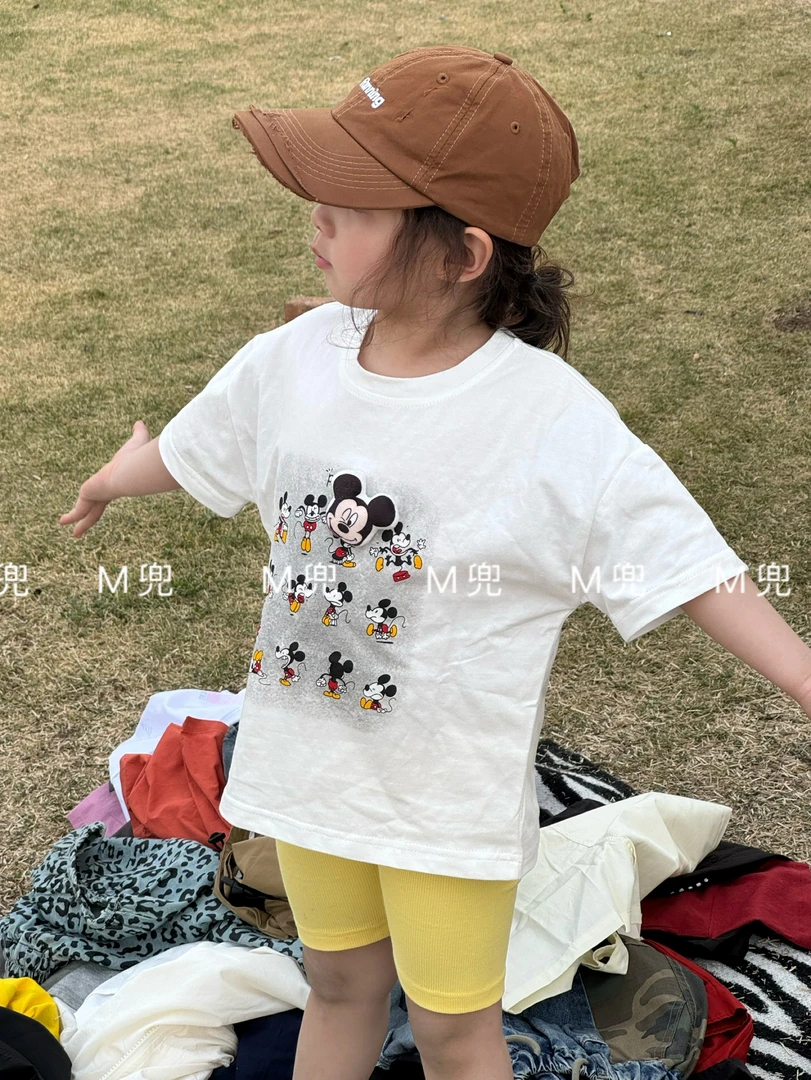 儿童卡通t恤男女童装夏款2025新品小童长袖上衣宝宝撞色打底