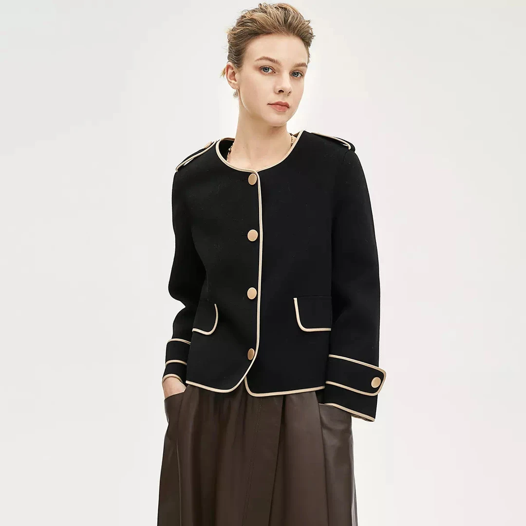 门店10&29！奢簰代工！手工制~100%绵羊毛气质小香毛呢外套女C20214