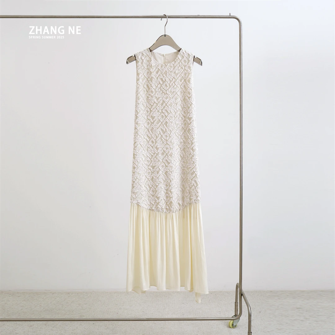【ZHANG NE】夏季新款气质高级感剪花流光纱拼接连衣裙-25052012110