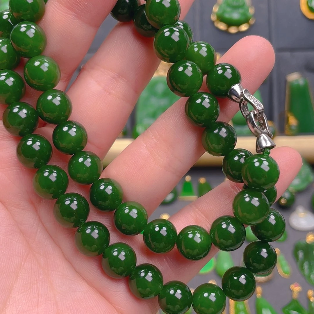 和田玉（碧玉）银S925镶嵌毛衣链5580