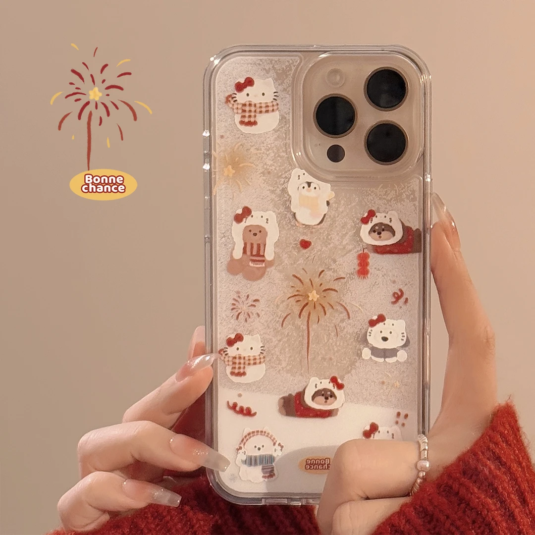 ins流沙壳动物烟花适用16苹果15pro max手机壳iphone14冬日新年13