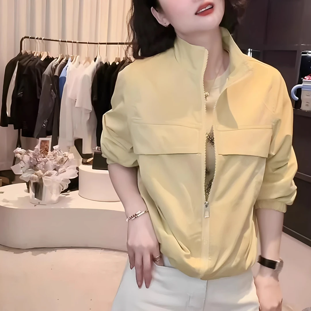 立领夹克外套女2025春季新款小个子韩版休闲时尚纯色减龄百搭上衣