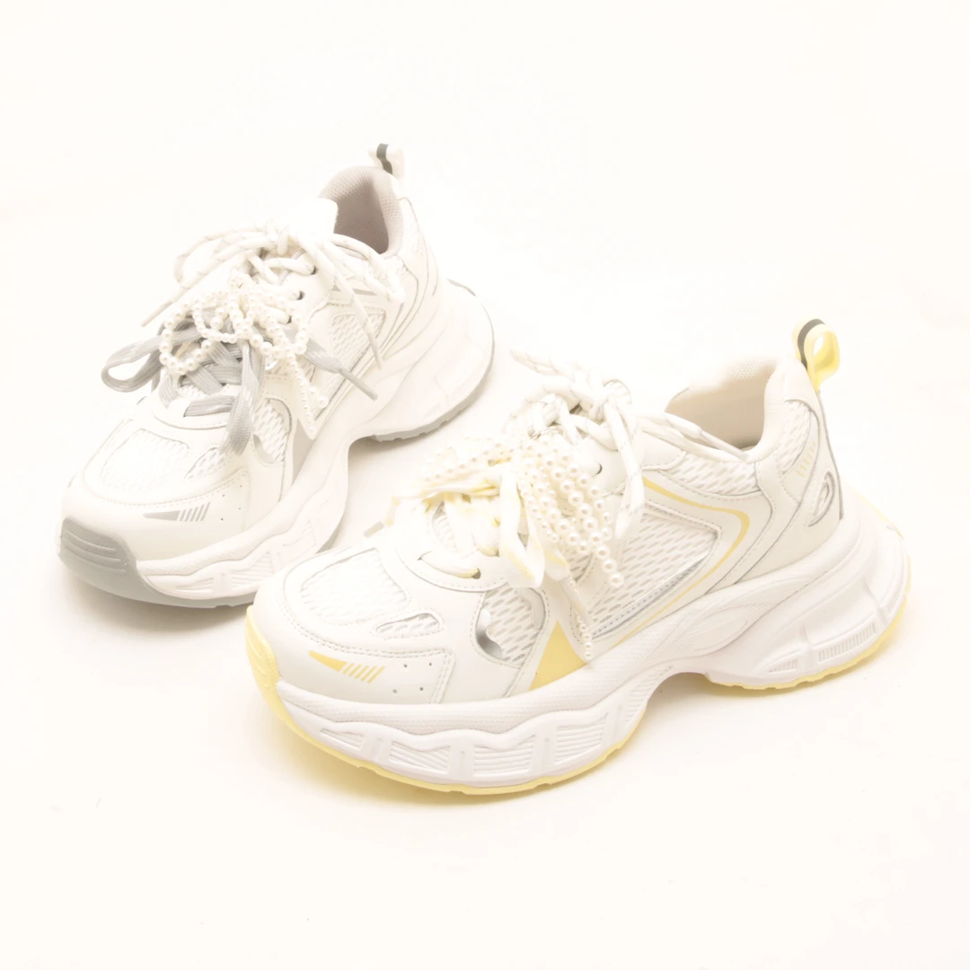 6824夏季新款网面透气舒适真皮老爹鞋女潮白色网鞋休闲运动鞋