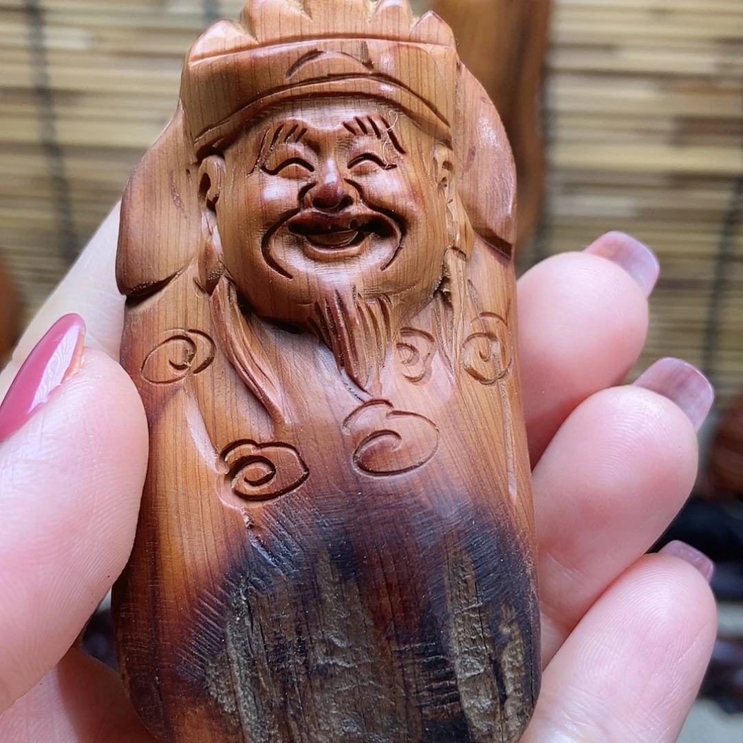 无***饯崖柏崖柏财神手把件