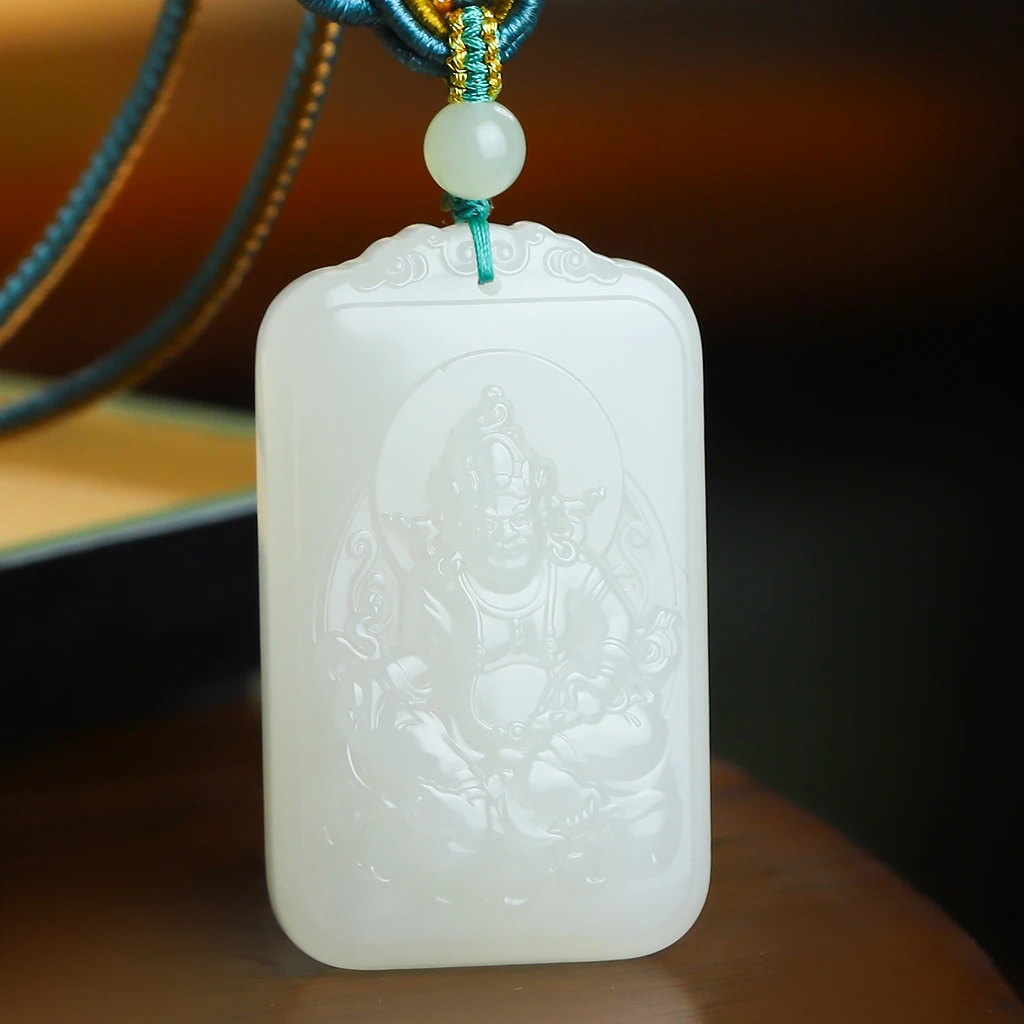 和田玉青海白黄财神毛衣链编绳吊坠项链男女款开业礼物招财挂件