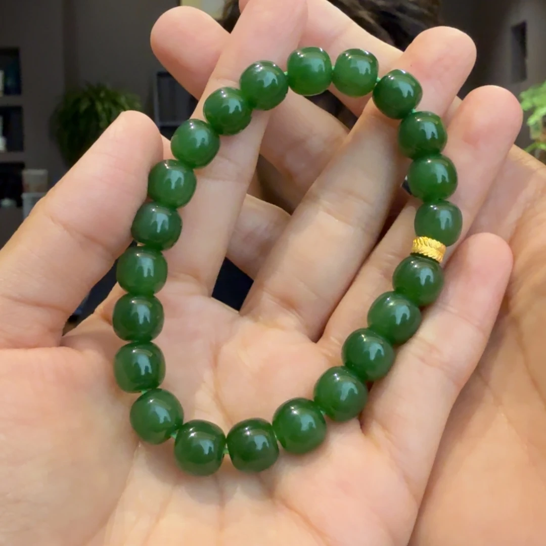 颈饰18K金镶嵌和田玉碧玉手串豹哥 多样性拍一发一