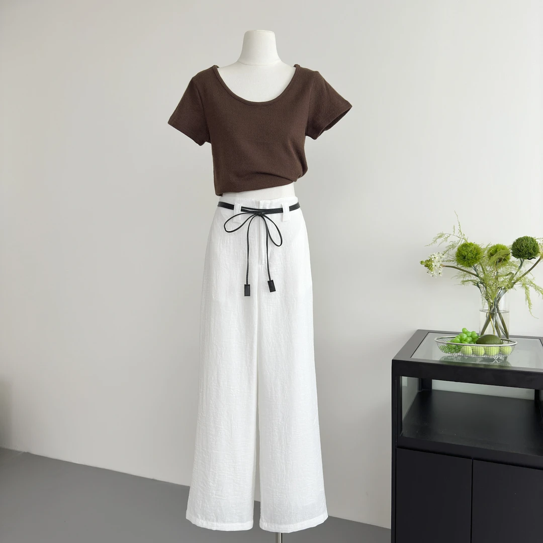 秋日老钱高端超舒服春夏白色阔腿拖地休闲裤