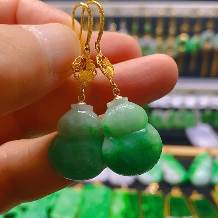 翡翠18K金镶嵌耳饰耳坠