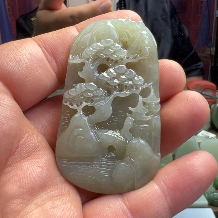 颈饰未镶嵌和田玉(糖玉)山水平安牌