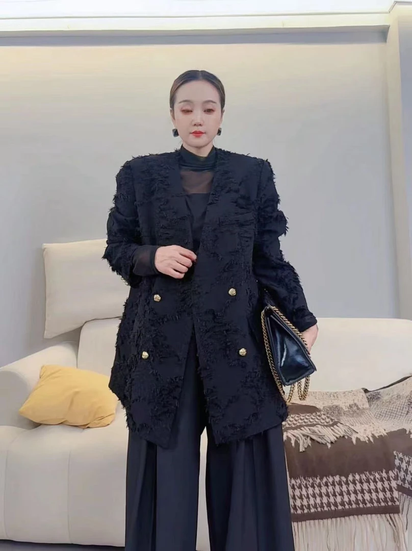 秋季新款名媛高端精致小众设计感流苏宽松西服上衣8813#