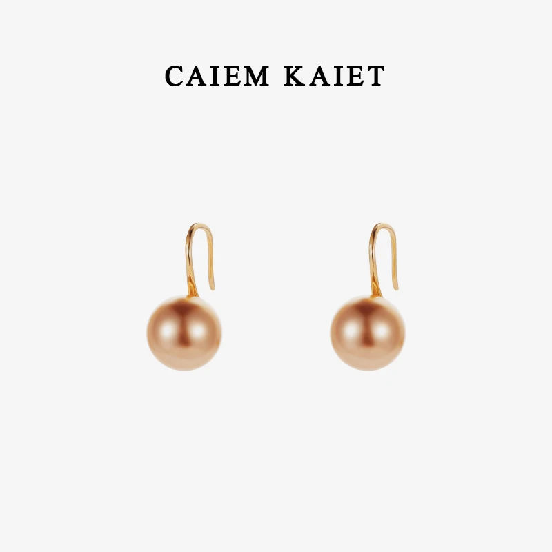 CAIEM KAIET 925银耳饰 摩卡棕小灯泡施家珍珠耳环女耳钩轻奢气质