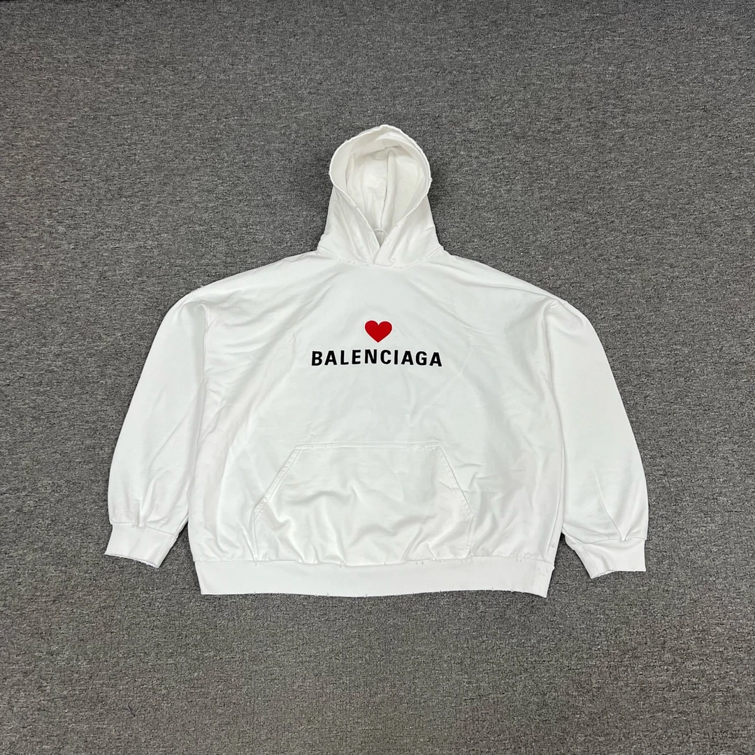 99新 Balenciaga/巴黎世家 爱心 刺绣字母logo 连帽卫衣 4码