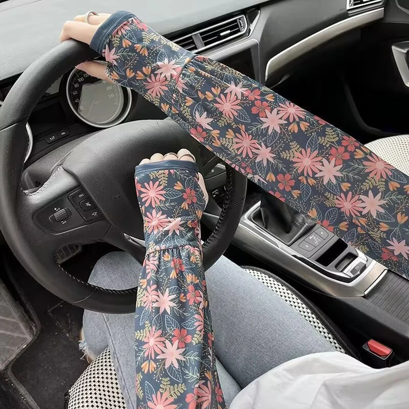 夏季防晒冰袖女冰丝手袖开车防紫外线袖套宽松手套手臂套骑行套袖