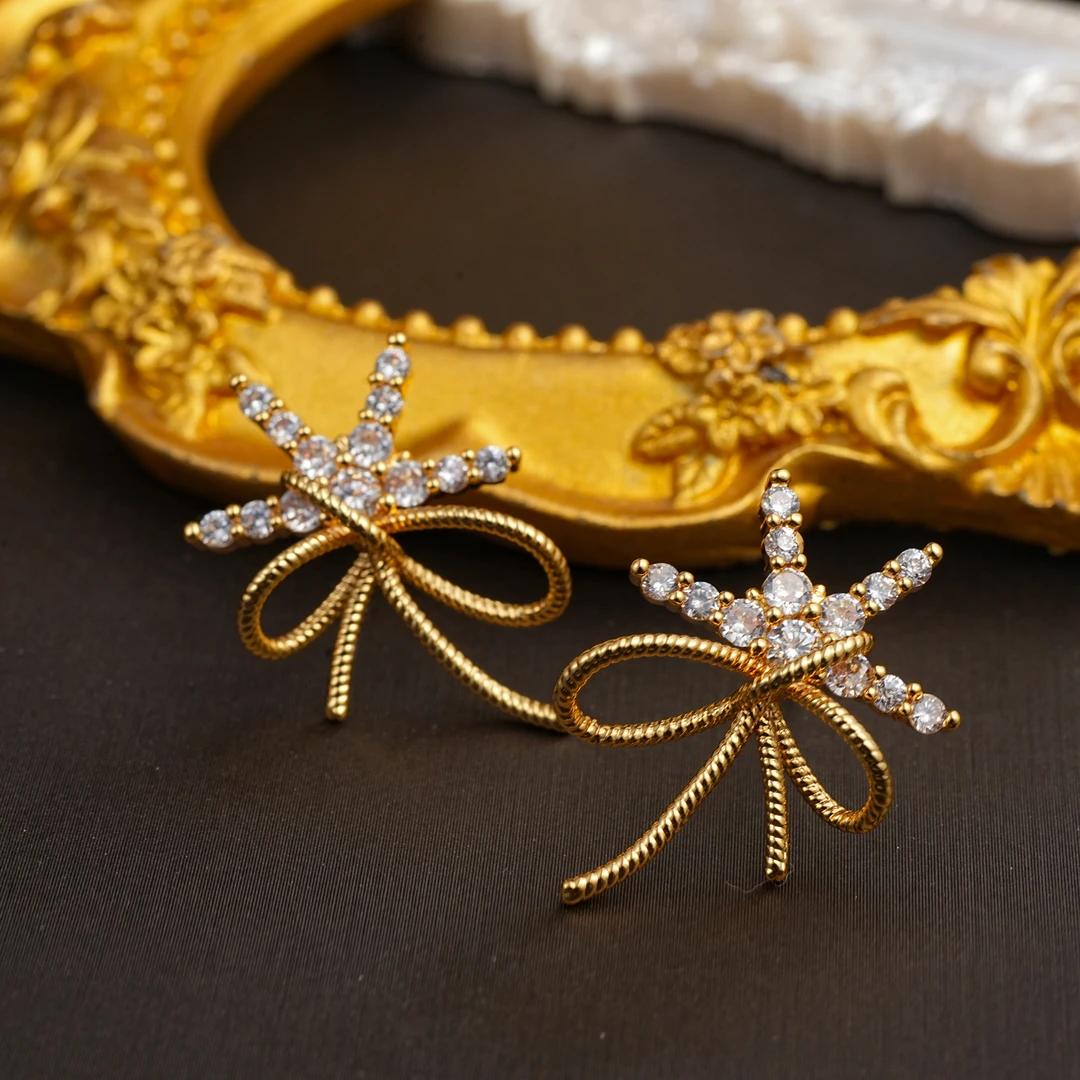 铜合金耳饰 【3012】LeLe 耳钉 丝带飘雪明星同款气质百搭