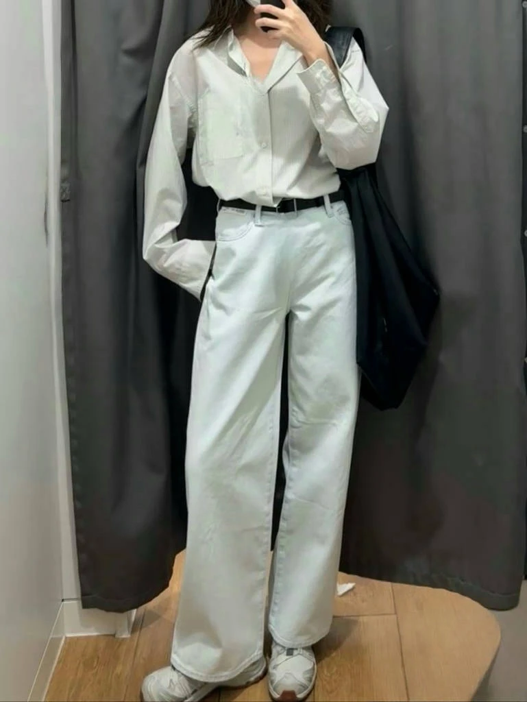 25春季新款女装宽松直筒牛仔水洗阔腿裤高腰显瘦休闲长裤子