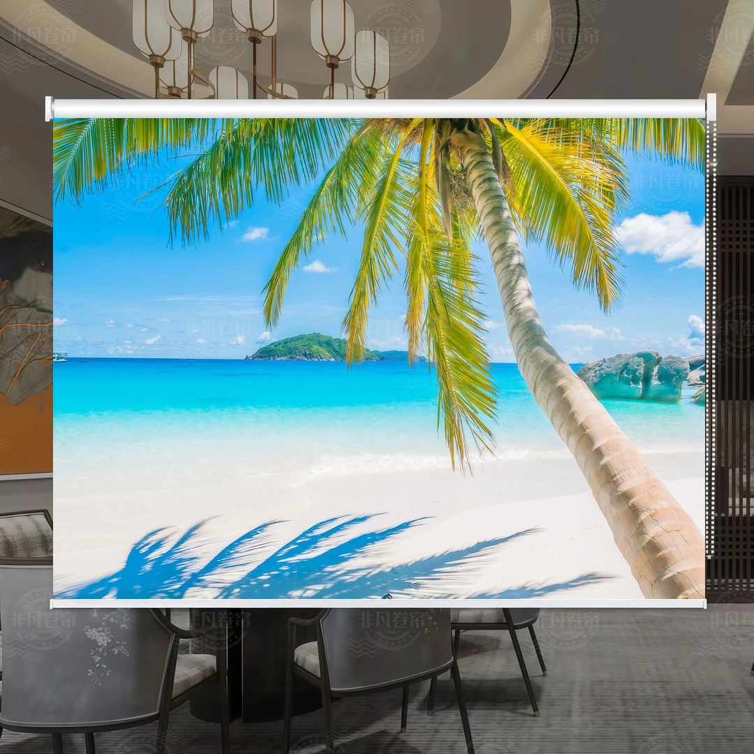 风景画客厅卧室厨房全遮光半遮光防水防油防霉免打孔涨紧式卷帘