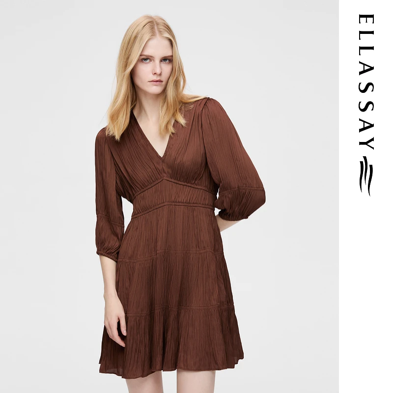 ELLASSAY歌力思2025早春新款经典复古法式优雅短款连衣裙女Y041