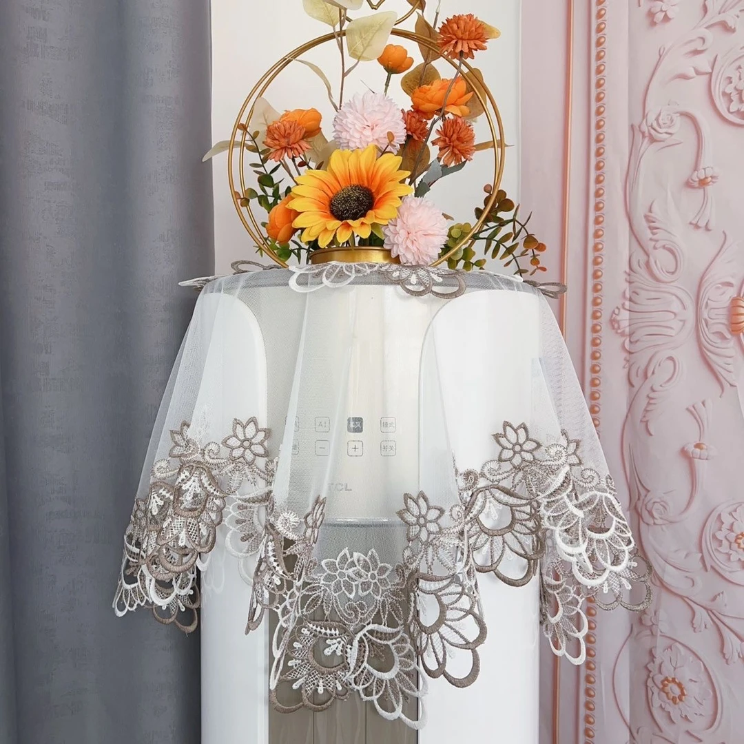 欧式空调家用盖布防尘圆形茶几电饭煲床头柜方巾茶盘盖巾蕾丝多用