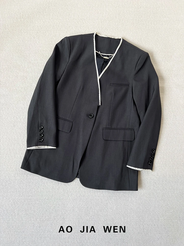【佳文定制】9002西装V领撞色白边西服上衣