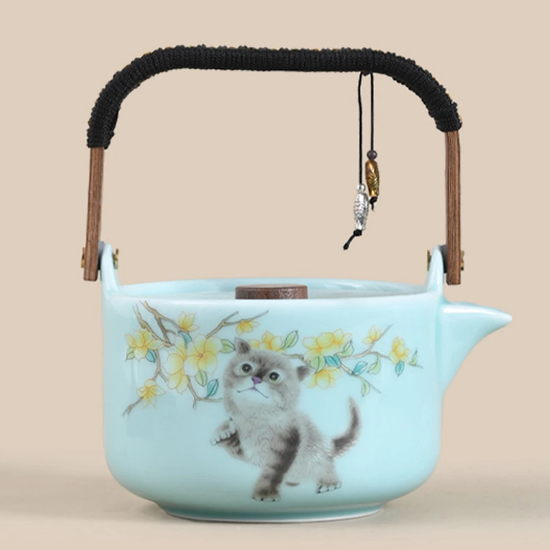 青瓷提梁壶家用客厅办公室陶瓷泡茶壶花茶壶凉水壶单个壶功夫茶具