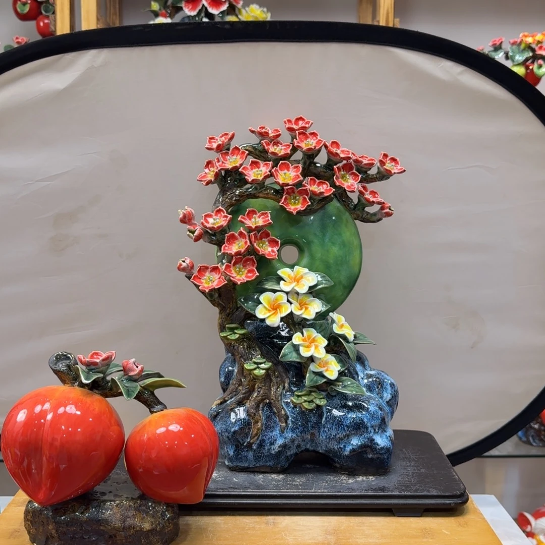 陶瓷桃花和鸡蛋花送桃