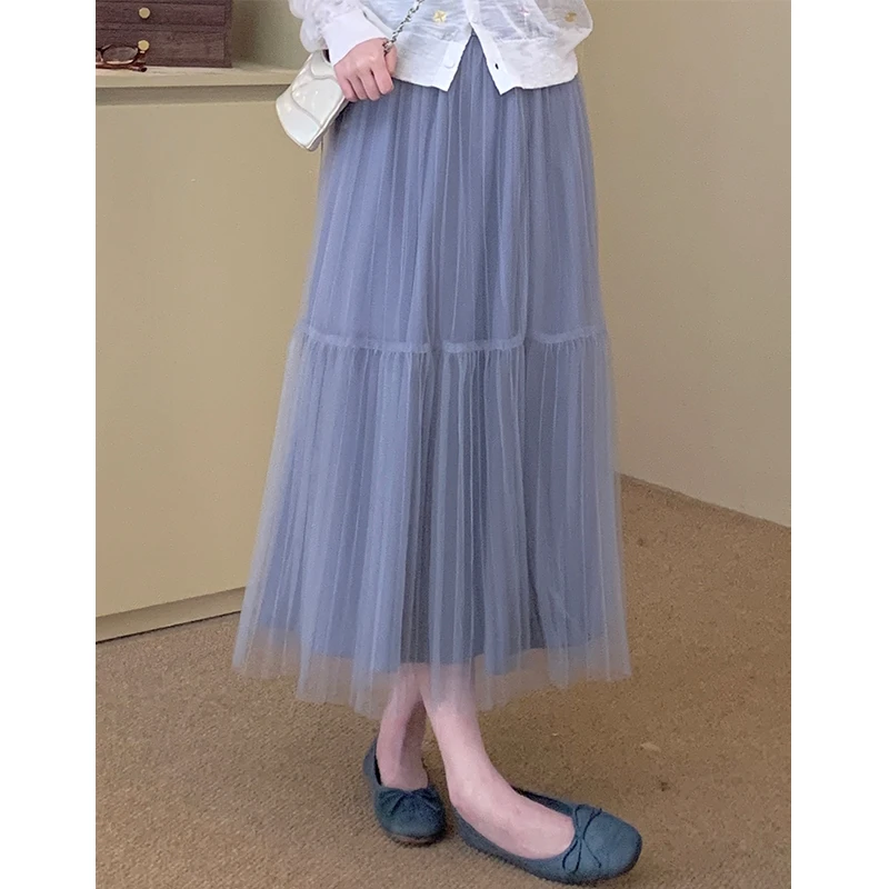 FUGUI RICH小个子高腰半身裙女夏中长款小众法式纱裙 26251B9097