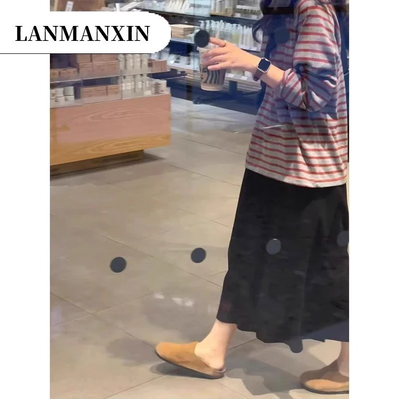 韩系撞色条纹长袖恤女早秋季2025新款松弛感慵懒风韩版宽松上衣