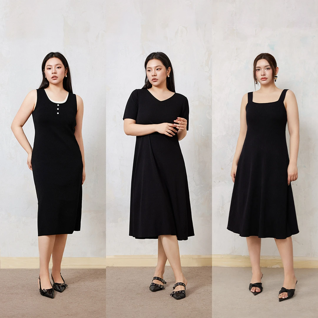 PLUSMALL All black南法千金 高捻冰丝针织连衣裙PM2503032ABC