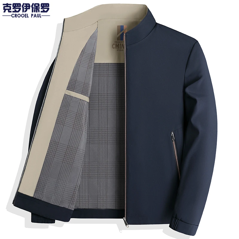 克罗伊保罗春秋季男士立领夹克商务休闲免烫抗皱防风拉链上衣外套